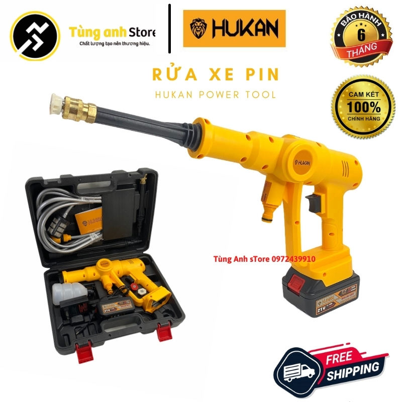 Máy rửa xe chạy pin hukan chính hãng có hộp đựng.