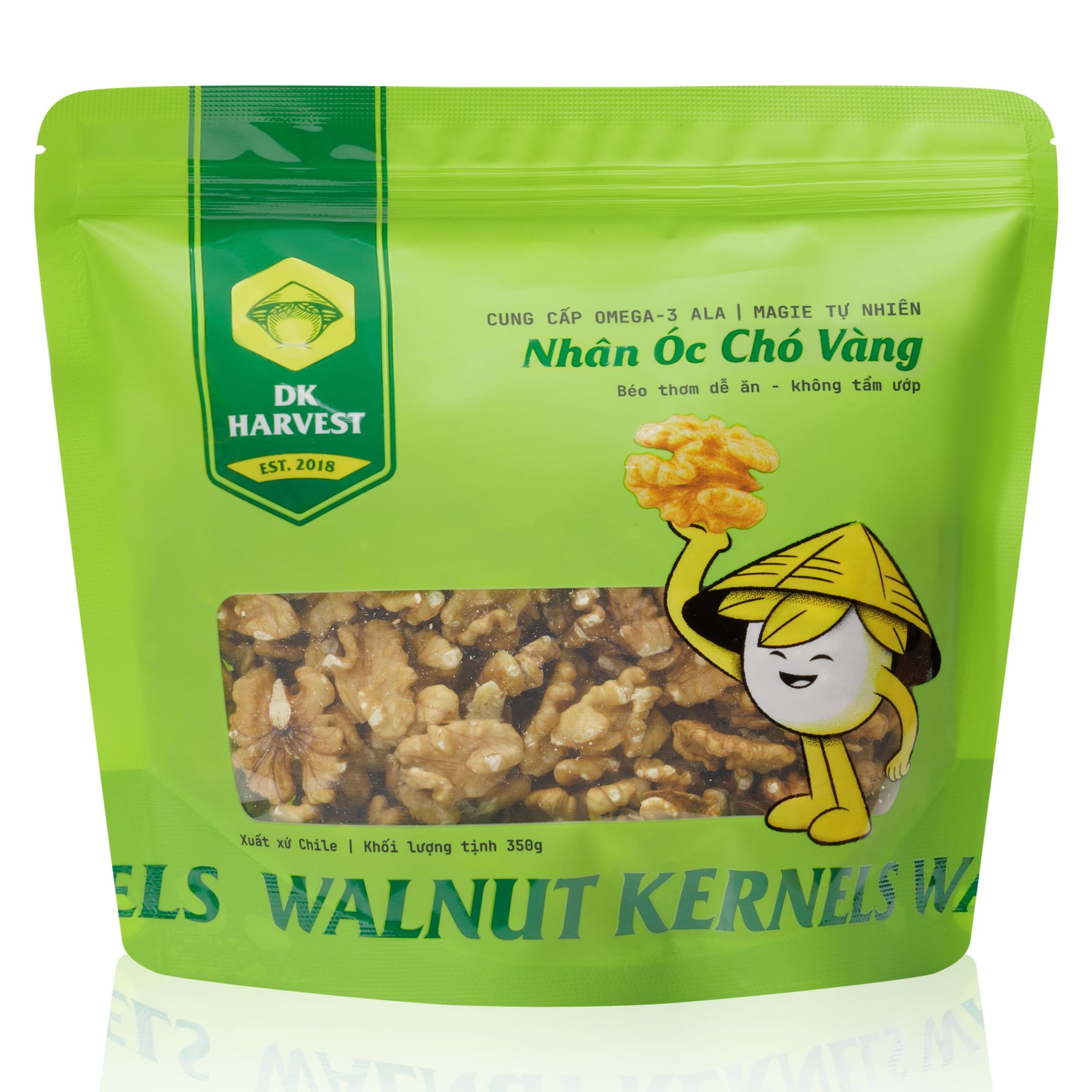 Hạt Óc Chó sống tách vỏ DK Harvest - túi 350g - Date Mới Không Hôi Dầu - Dùng làm Sữa hạt, Óc chó nhập khẩu Chile, hạt óc chó tách vỏ, hạt nấu sữa