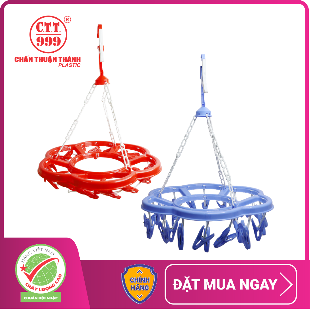 Móc chùm nhựa 24 kẹp Chấn Thuận Thành - móc chùm tròn, phơi đồ, quần áo, tất vớ đa năng tiện lợi MTTL20 (nhiều màu)