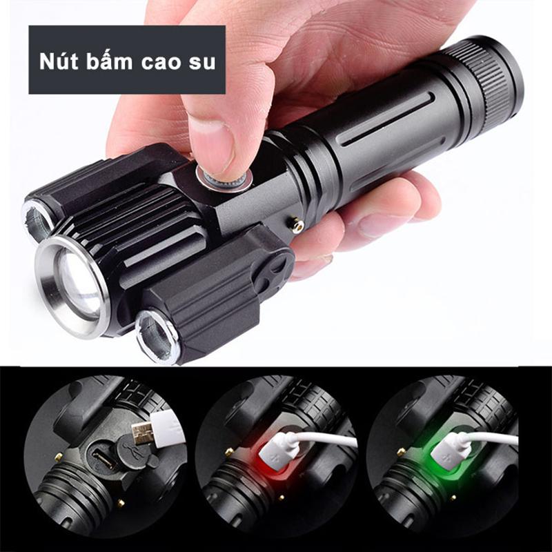 Đèn Pin Cầm Tay Siêu Sáng - Đèn Led Pin Sạc 3 Bóng - Đèn Pin Siêu Sáng Dã Ngoại Sử Dụng 3000 Giờ - Đèn Đi Ban Đêm Soi Góc Rộng Nhiều Chế Độ