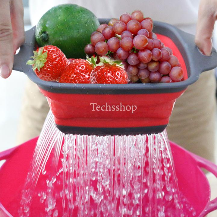 Bộ 2 rổ vuông xếp gọn đặc biệt cao cấp - Rổ gấp gọn đa năng - Rổ đựng trái cây - Dụng cụ nấu ăn đồ dùng nhà bếp - Rổ rửa rau củ quả - Rổ nhựa - Giao màu ngẫu nhiên