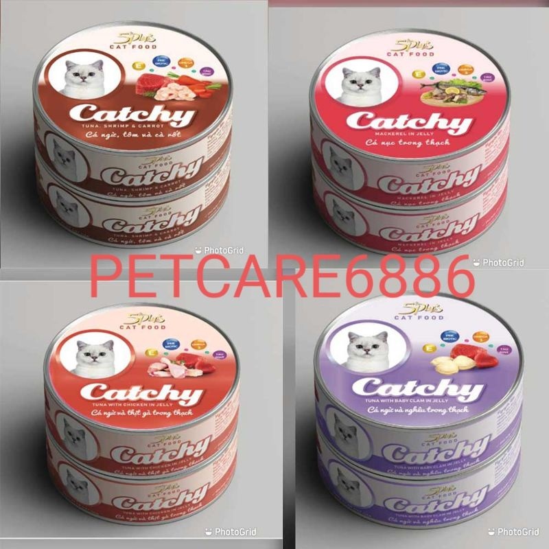 {HOT} Pate mèo lon catchy 170g hãng pate 5plus thức ăn dinh dưỡng cho mèo