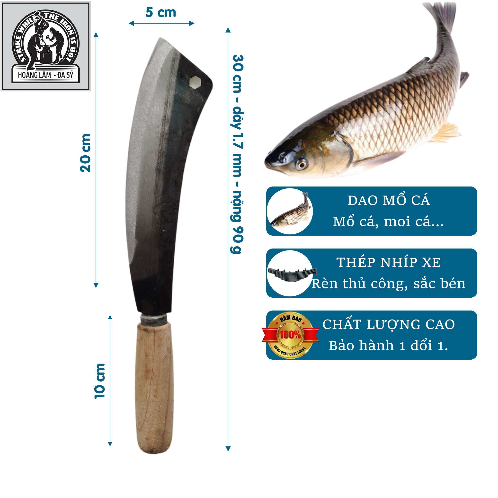 Dao mổ cá, dao lọc cá, dao gọt cá - Thép 100% - Dao Kéo Hoàng Lâm - Dao Kéo Đa Sỹ - HL10