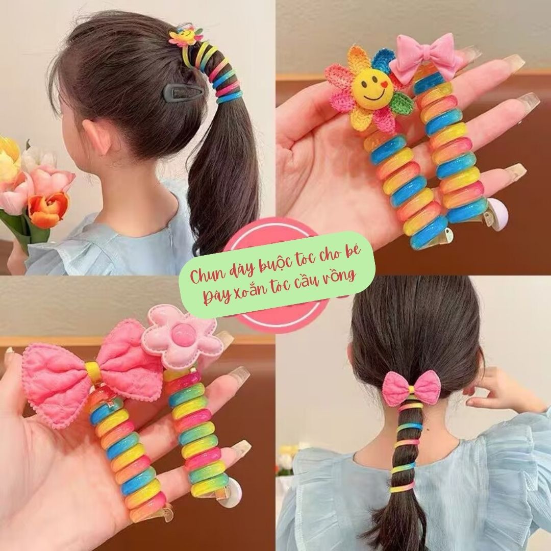 Set 2c kẹp tóc xoắn Rainbow và Elsa cho bé gái