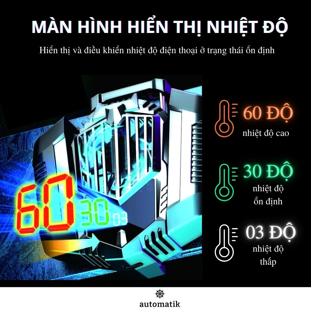 Máy Quạt Tản Nhiệt Cho Điện Thoại LED Automatik Sò Lạnh Làm Mát Điện Thoại Có Pin Không Dây Gaming Giá Rẻ X3A Pro Dành Cho Ipad và Iphone