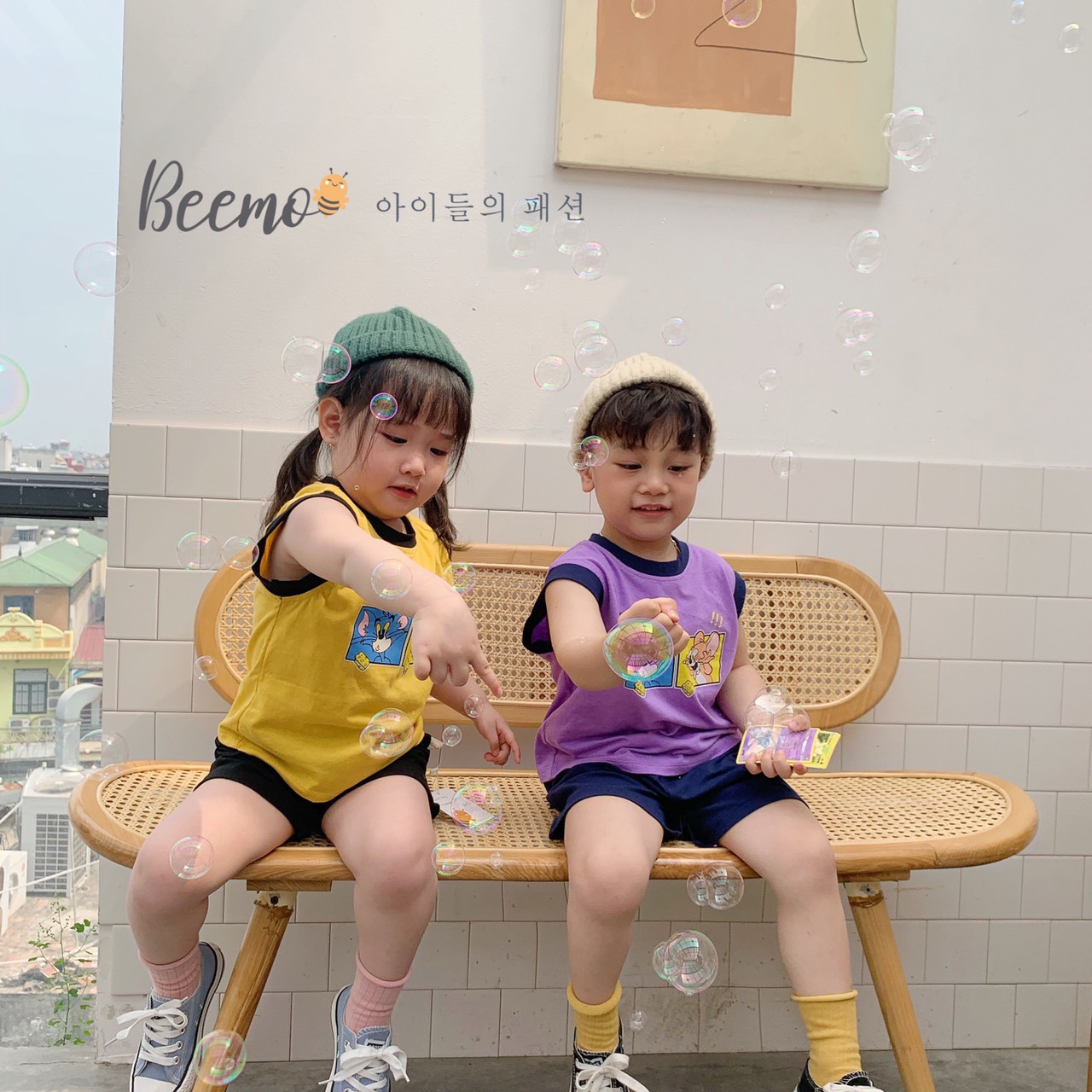 9-27kg Set bộ ba lỗ Beemo chất cotton cho bé trai, bé gái in hình Tom & Jerry trước ngực từ 1,2,3,4,5,6,7 tuổi - 22B053