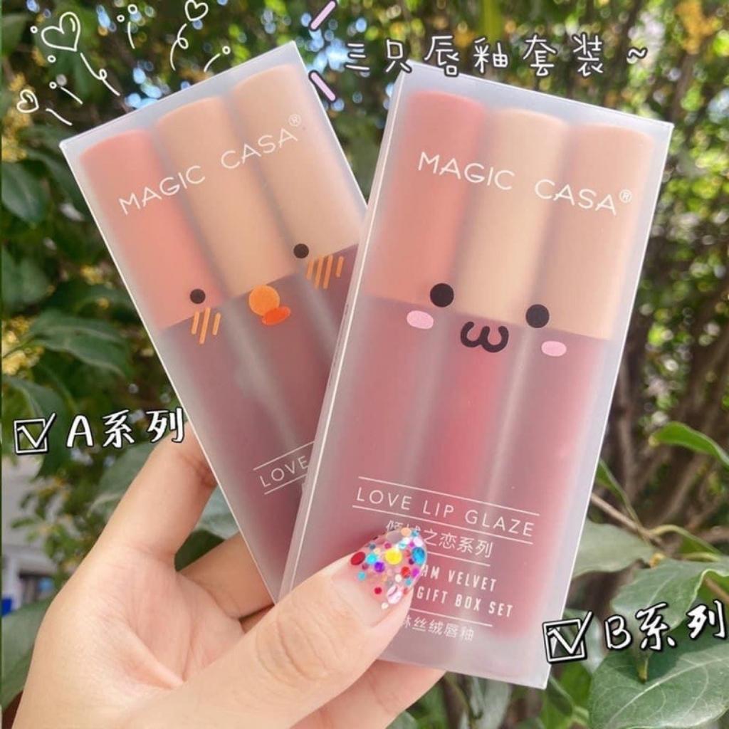 Set son kem lì lên mầu đẹp không trôi Magic Casa Love Lip Glaze giá rẻ
