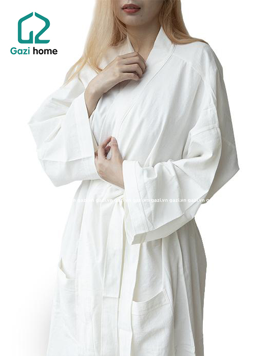Áo choàng tắm Yukata cotton silk- White