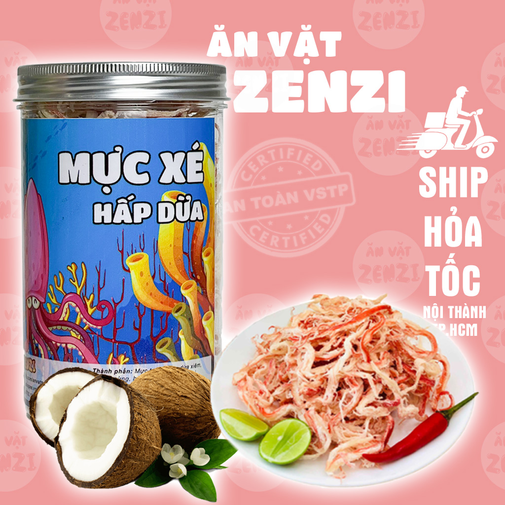 Mực hấp dừa xé sợi 260g Zenzi đồ ăn vặt Sài Gòn