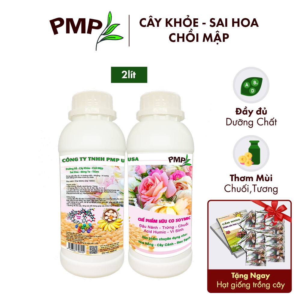 Phân Bón Hoa Hồng Combo 2 Chai Phân SOYMIC PMP Siêu Phân Bón Ủ Vi Sinh Từ Đậu Nành, Trứng, Chuối, Vi Lượng Cho Hoa Hồng, Rau Sạch