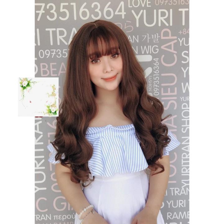 Tóc giả nữ nguyên đầu xoăn dài, tóc giả bộ cả đầu mái thưa, tóc giả xoăn mái thưa hàn quốc