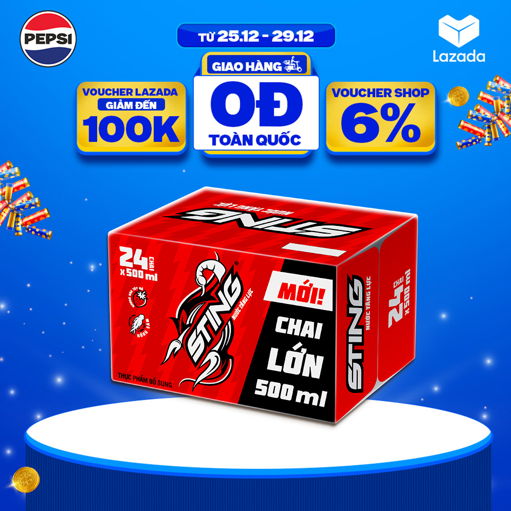 Thùng 24 Chai Nước Tăng Lực Sting Dâu 500ml chai