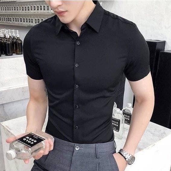 ℗✢▼  Áo Sơ Mi Nam Tay Ngắn Trắng Đen chất đẹp sơ mi nam cộc tay body Hàn Quốc
