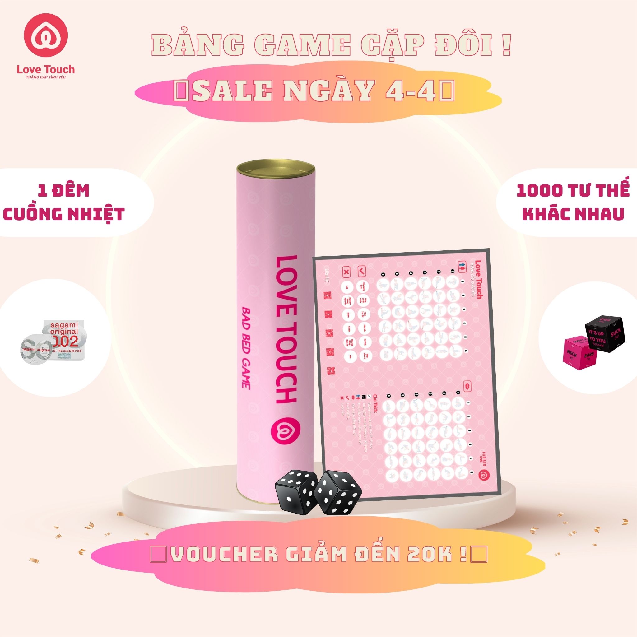 Bảng game bad bed LOVE TOUCH  trò chơi dringking game với các tư thế kid môi nâng cảm xúc tinh yêu