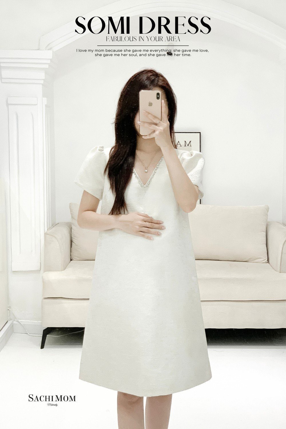 Đầm bầu sachimom - váy bầu cổ v đính đá somi dress