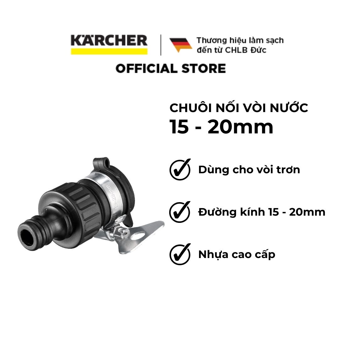 Khớp nối nhanh vòi nước không ren 15-20 mm Karcher, khớp chờ không ren có đai siết kích thước 15-20 mm phù hợp các vòi nước không có ren