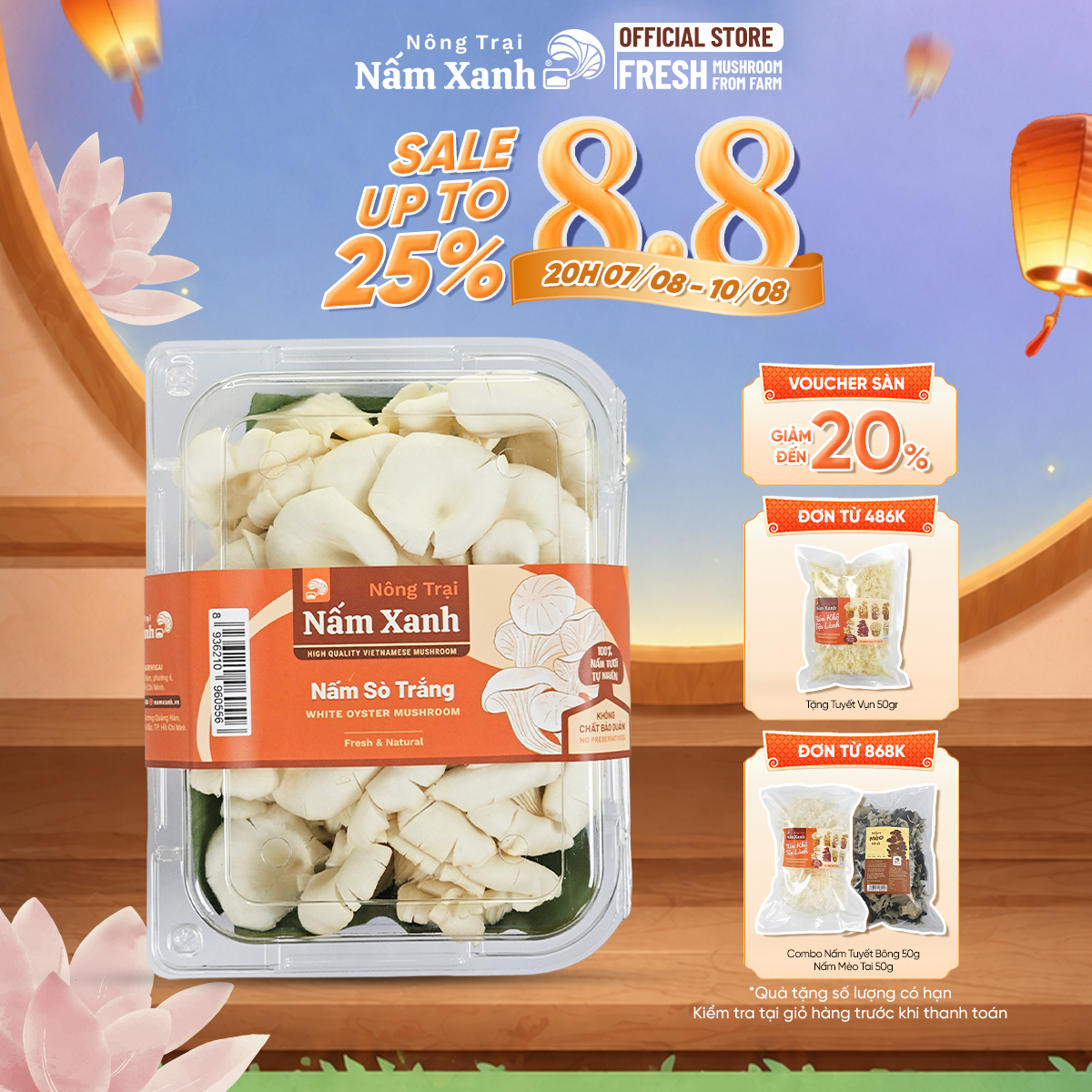 [HCM] Nấm Sò Trắng Tươi Ngon - Nông Trại Nấm Xanh