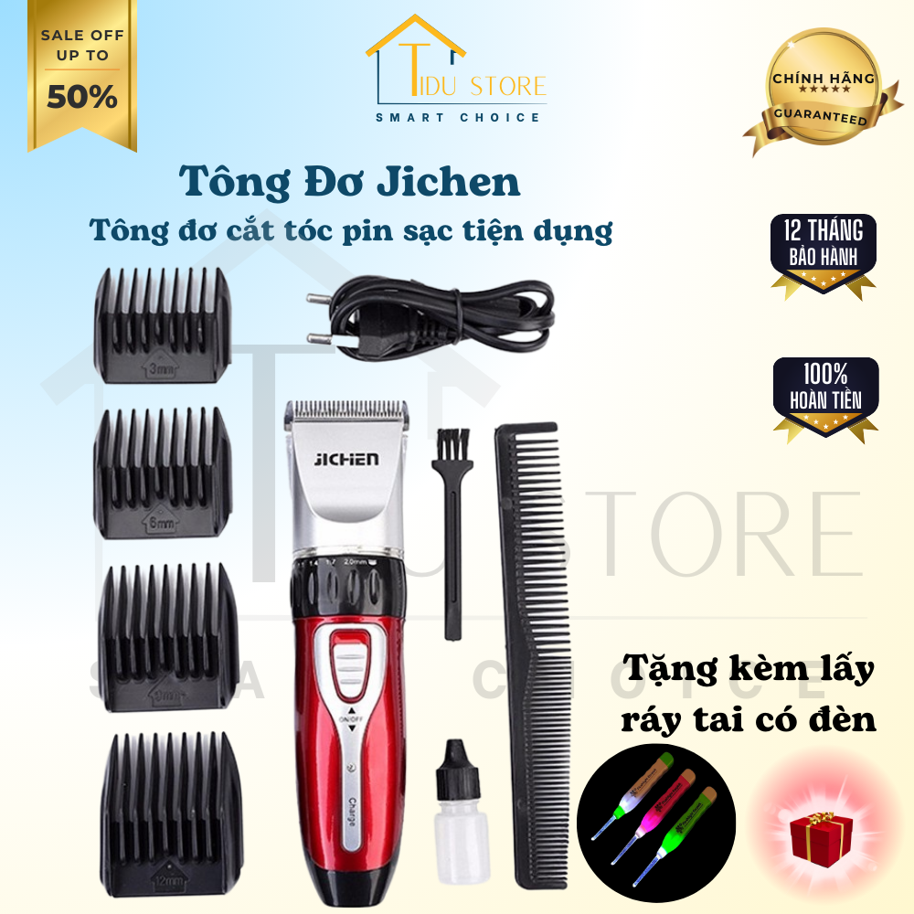 Tông đơ cắt tóc pin sạc cho bé máy cắt tóc gia đình JICHEN 0817 tặng kèm Áo choàng Lấy ráy tai có đèn tông đơ hớt tóc đa năng cho trẻ sơ sinh an toàn tiện lợi BẢO HÀNH 12 THÁNG