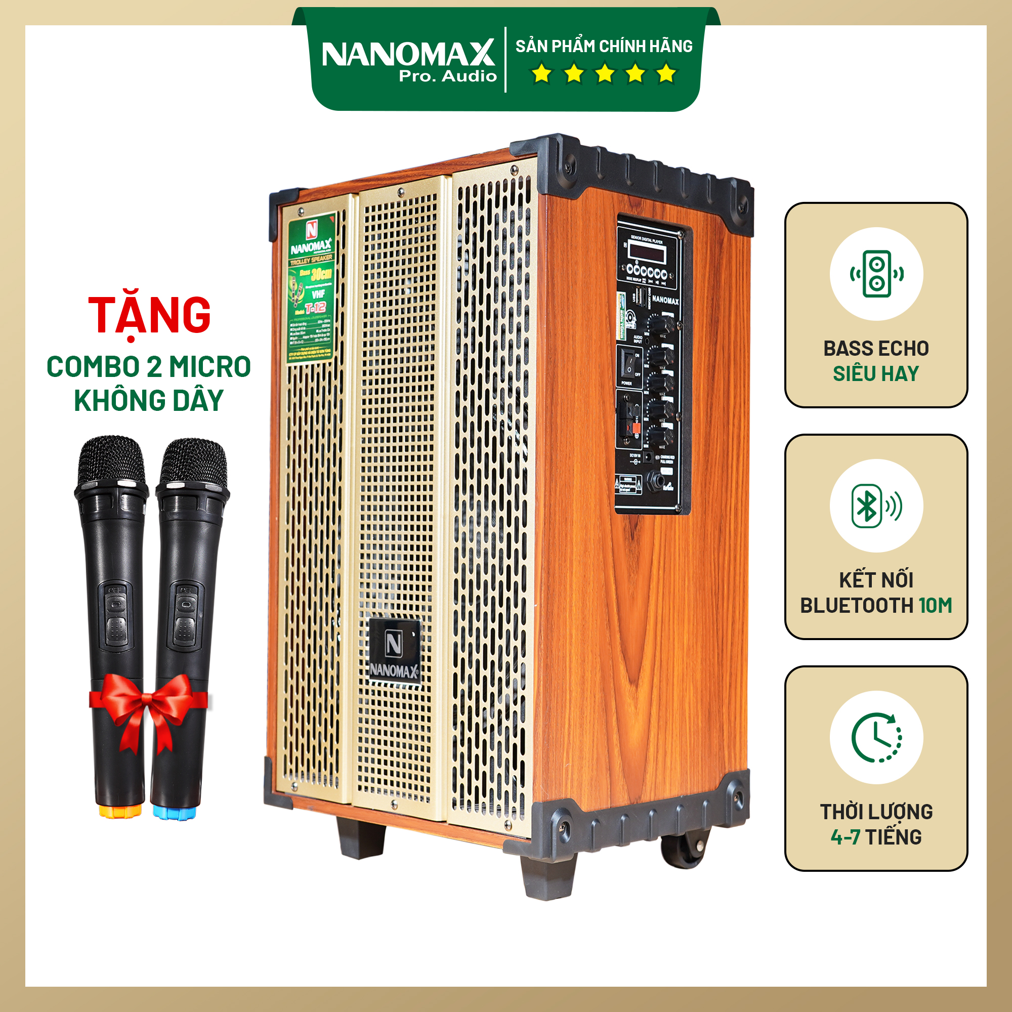 Loa kéo karaoke mini nanomax t-12 3 tấc 260w có đọc usb thẻ nhớ