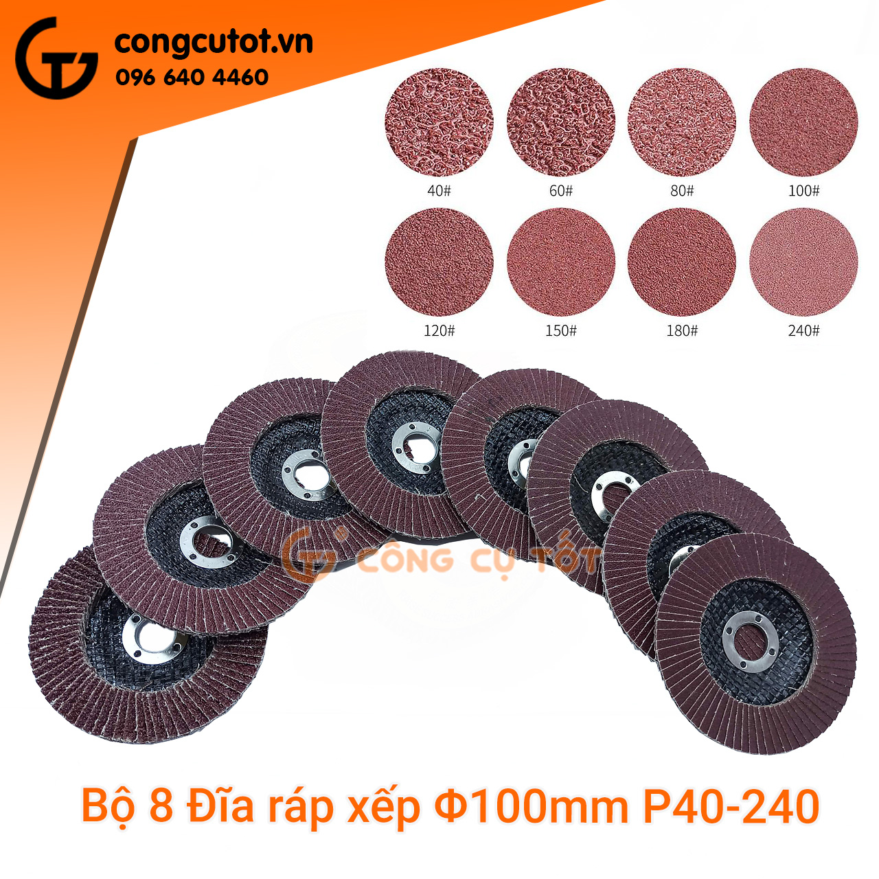Combo 8 chiếc Đĩa ráp xếp - Đĩa chà nhám xếp Φ100mm độ nhám 40-240