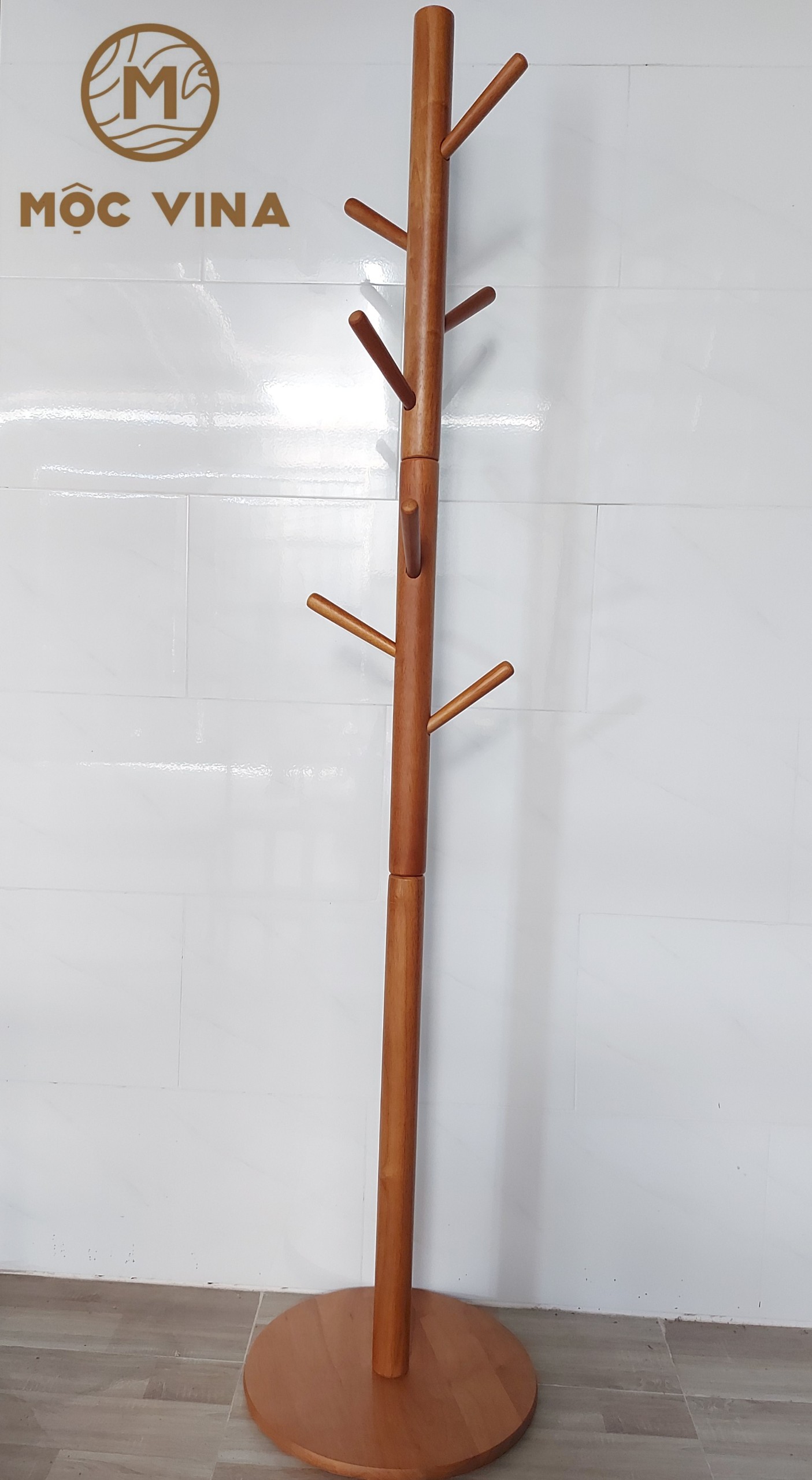 Cây Treo Quần Áo Đứng Đế Tròn Gỗ cao su MỘC VINA Móc Quần Áo Gỗ Phong Cách Hàn Quốc KT 175cm x 37cm x 37cm