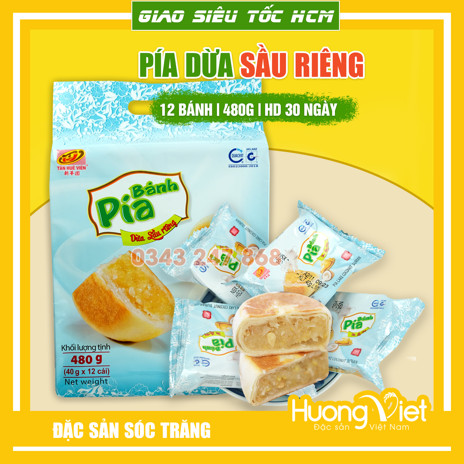 Bánh pía Dừa Sầu Riêng Tân Huê Viên bánh pía mini gói 12 cái đặc sản Sóc Trăng