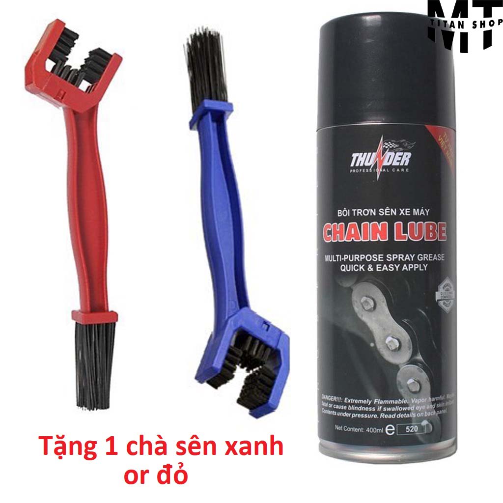 Chai xịt bôi trơn bảo dưỡng sên/xích xe máy thunder chain lube 400ml tặng kèm bàn chải