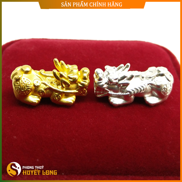 Charm tỳ hưu bạc xi vàng - bạc 925 cao cấp, tỳ hưu tài lộc mix vòng tay