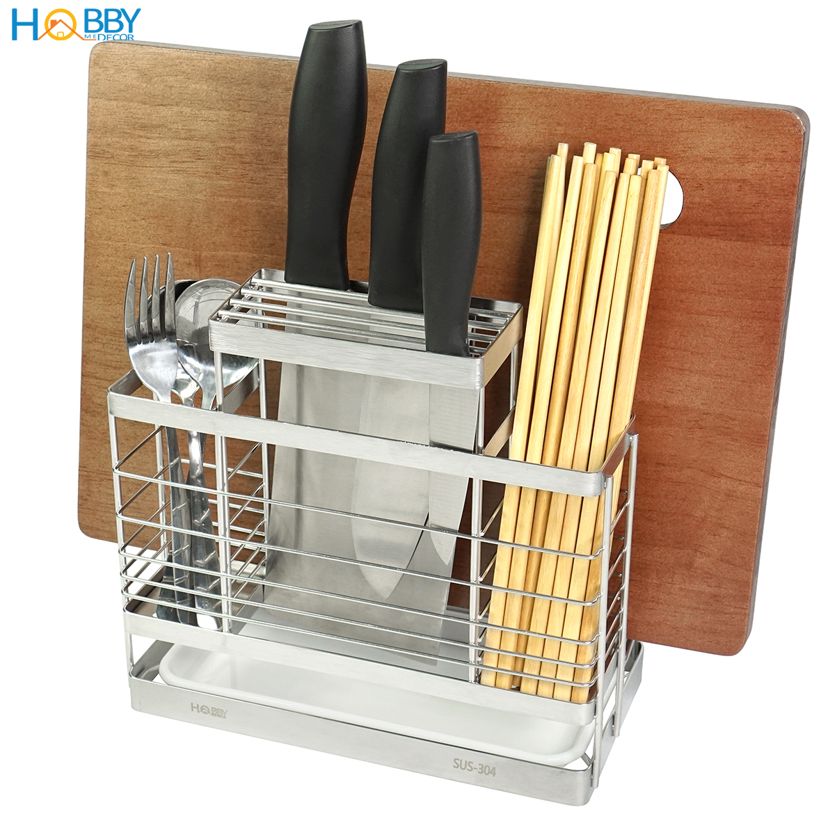 Kệ đựng đũa muỗng dao thớt đa năng inox 304 Hobby Home Decor KDMT4