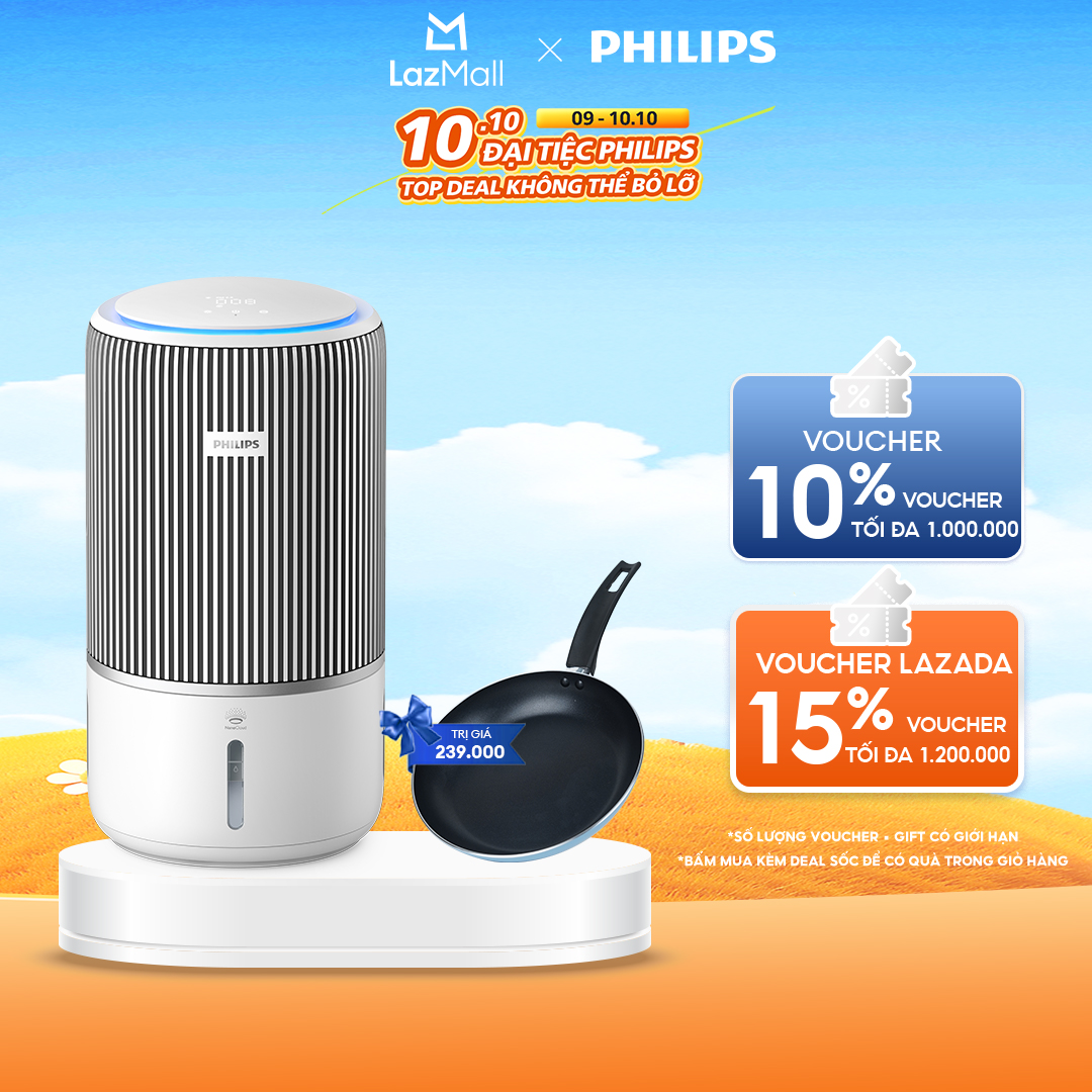 [SALE HÈ TẶNG NỒI CƠM] Máy lọc không khí và tạo ẩm thông minh 2 trong 1 Philips AC3420/10 |78m2 - Hàng Chính Hãng