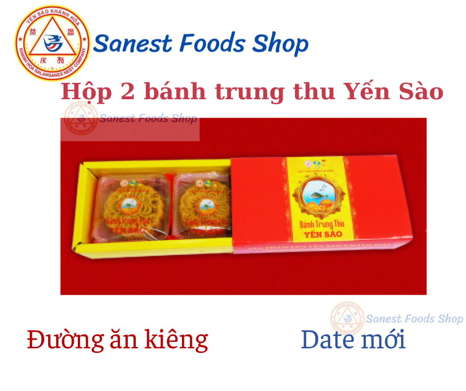 (Đường ăn kiêng) Hộp 2 bánh trung thu Yến Sào Khánh Hòa  sử dụng đường ăn kiêng loại 120g-200g nhân thập cẩm, nhân mềm hạnh nhân kiwi