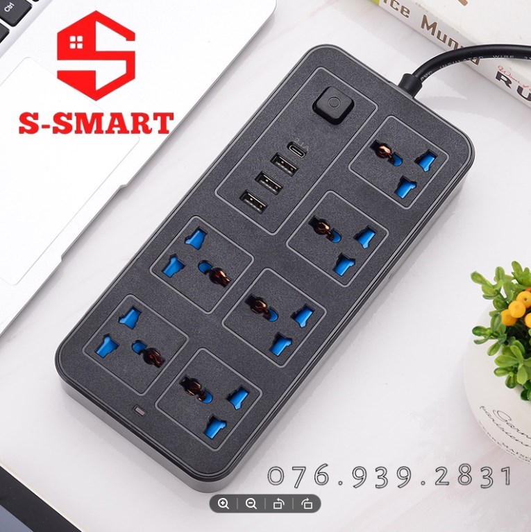 3 lỗ 3USB Ổ cắm điện đa năng rút gọn an toàn chống giật dây dài 2.8m