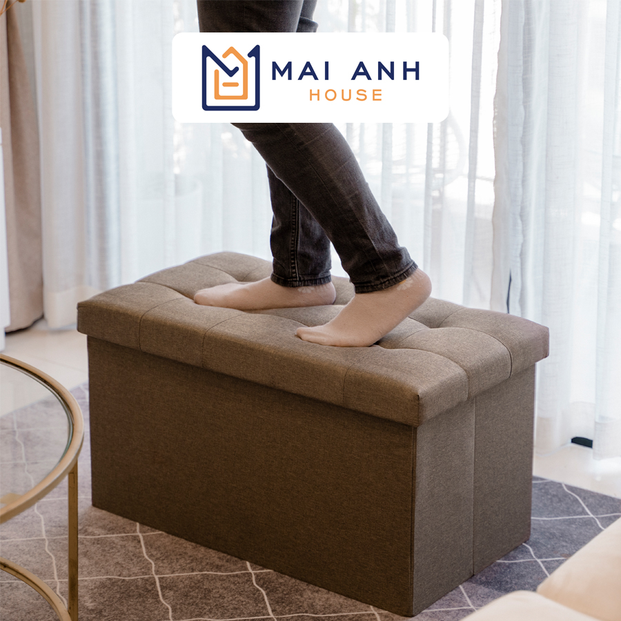 Ghế đôn dáng dài kiêm hộp đựng đồ gấp gọn Mai Anh House MA03, thân gỗ MDF bọc vải Oxford 600D, nắp nệm mút êm ái