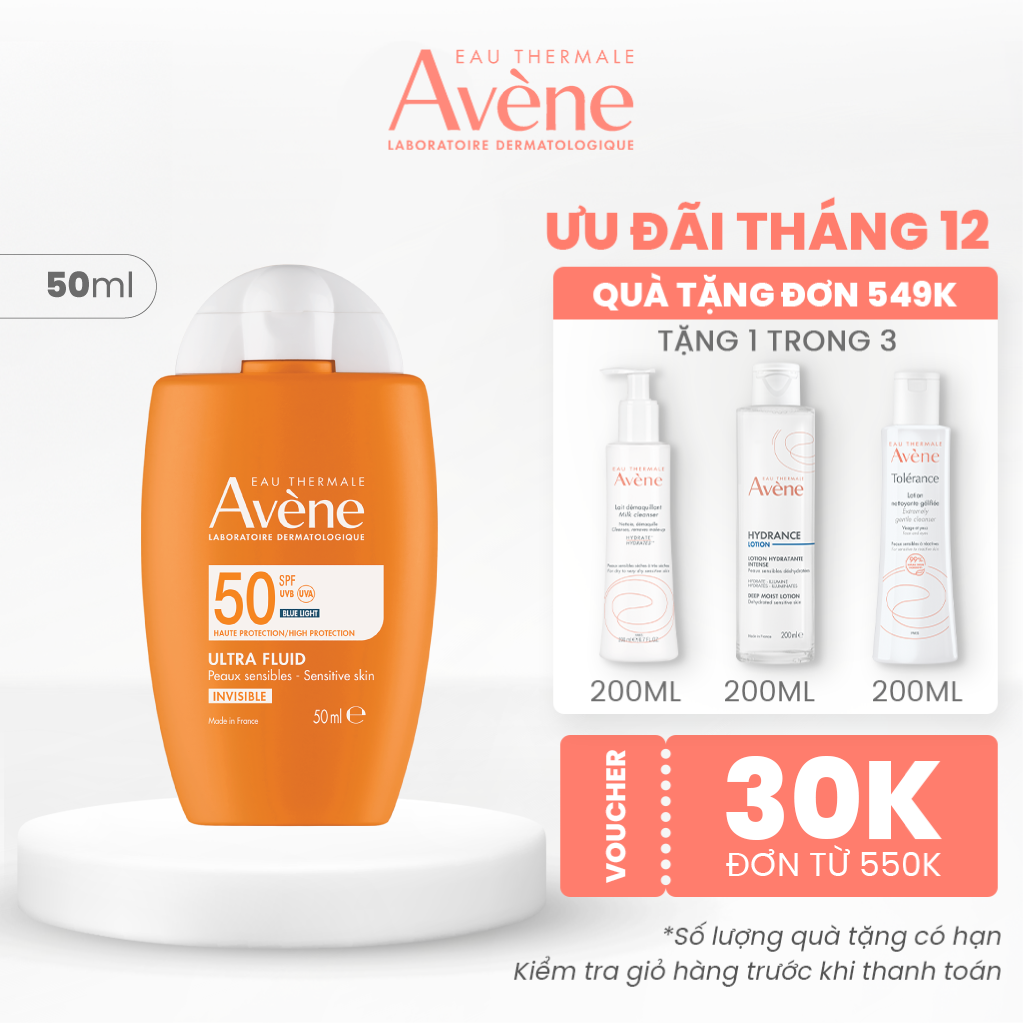 Kem chống nắng quang phổ rộng cho da thường da nhạy cảm Avène Ultra Fluid Invisible SPF50