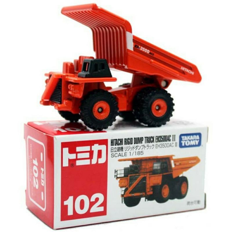 Xe mô hình Tomica - Hàng hộp 102 nguyên seal - Xe ben Hitachi màu cam