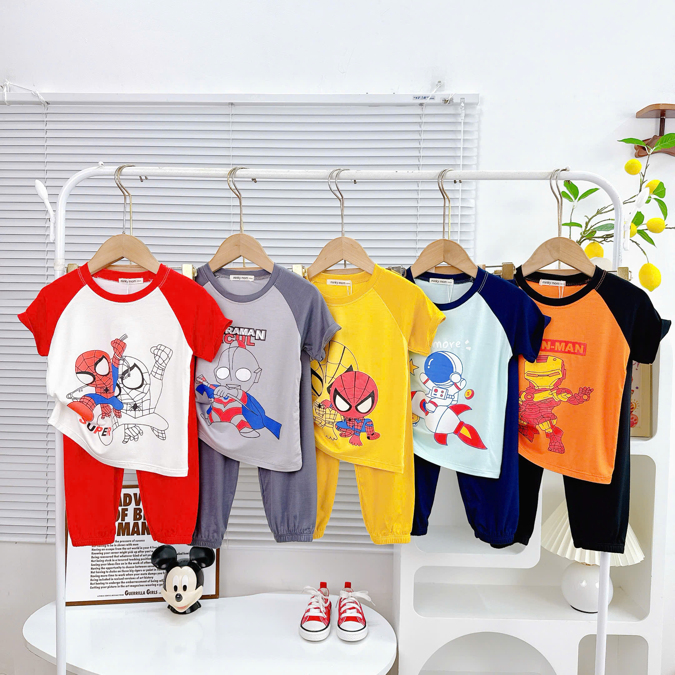 Bộ Tay cộc quần dài THUN LẠNH MINKY MOM ALIBABA IN HÌNH SIÊU NHÂN CHO BÉ TRAI SIZE 10-26KG_ MÃ LAO4