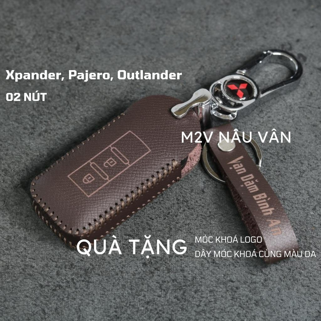 Ốp chìa khoá xpander outlander pajero chìa thông minh 2 nút bấm bao da bọc chìa khoá da bò khâu thủ công