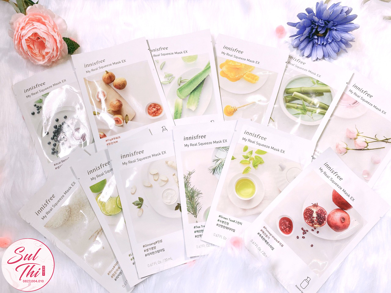 Combo 13 mặt nạ innisfree my real squeeze mask ex mix