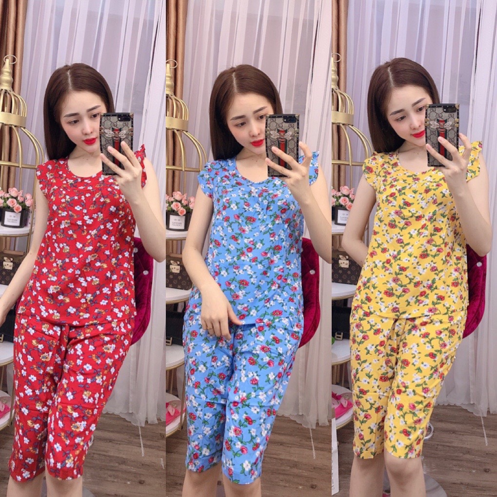 Đồ bộ lanh (tole) mặc nhà nữ VNXK , quần lửng áo cánh tiên, họa tiết hoa nhí (giao hoa ngẫu nhiên) [CÓ SIZE] - TL02