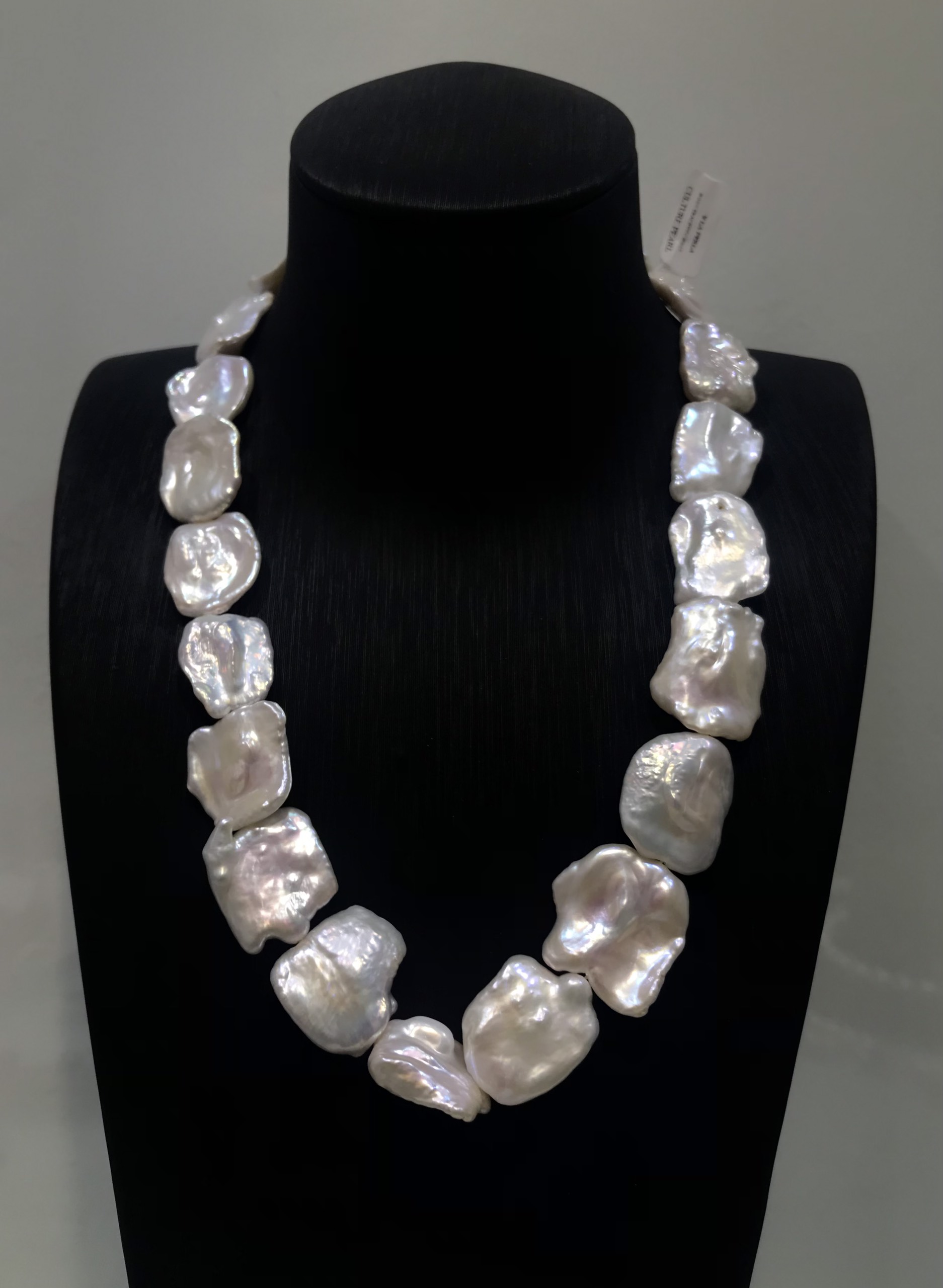 Vòng cổ dị dáng dẹt size to - Bông tai nụ vuông dẹt - Dây Chuyền Ngọc trai - Thủ công Y La Perla - 100% ngọc trai thiên nhiên - Bảo Hành Trọn Đời