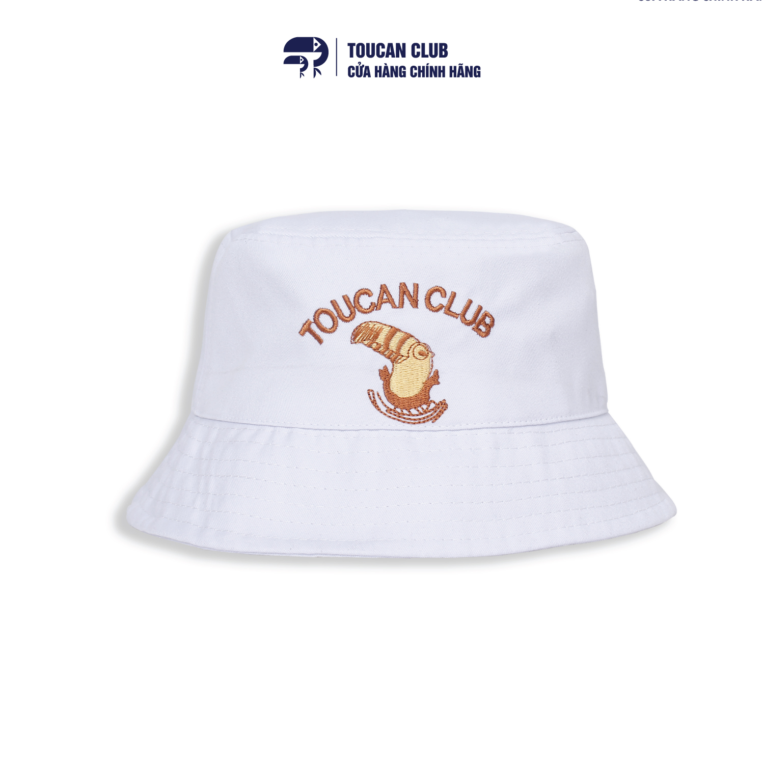 Mũ bucket vành ngắn thêu Toucan Club phong cách unisex – màu trắng cá tính