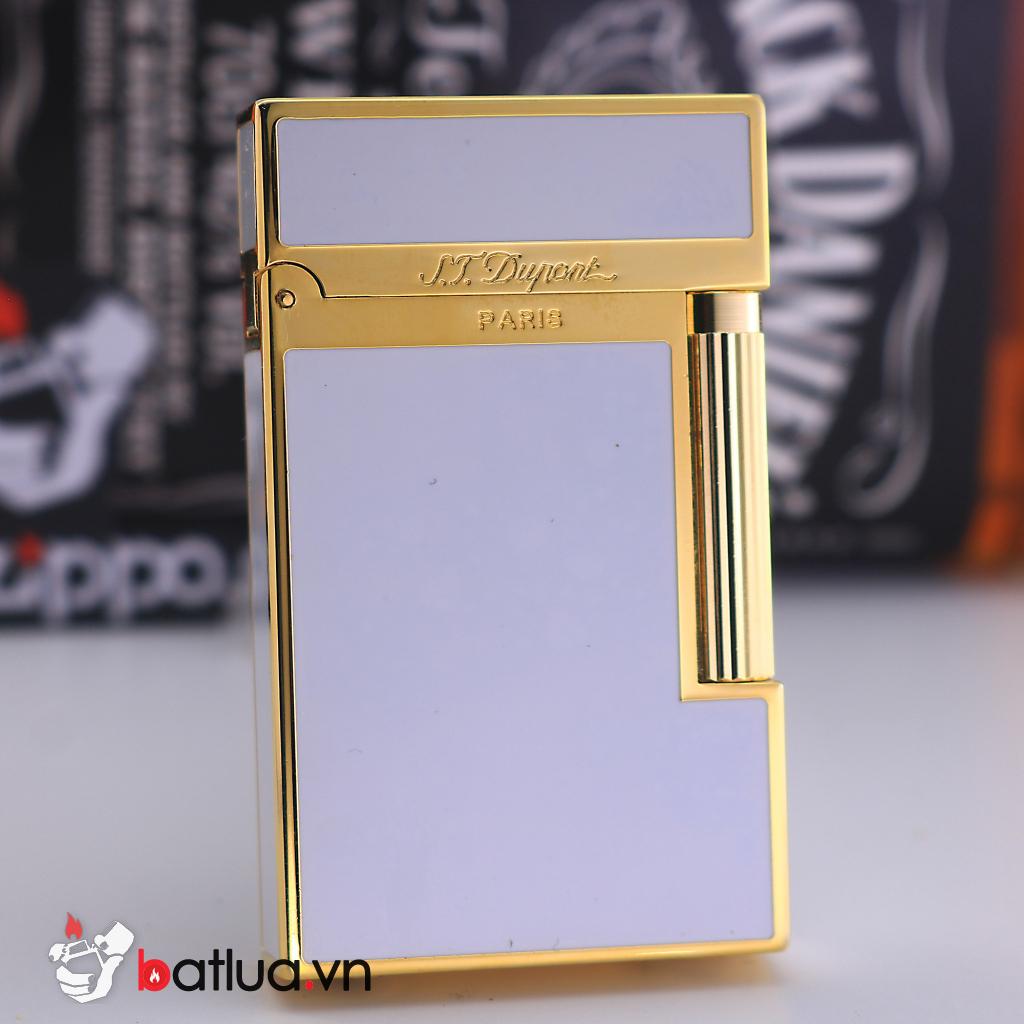 Bật lửa ST. Dupont mẫu 148 nền trắng sữa viền vàng