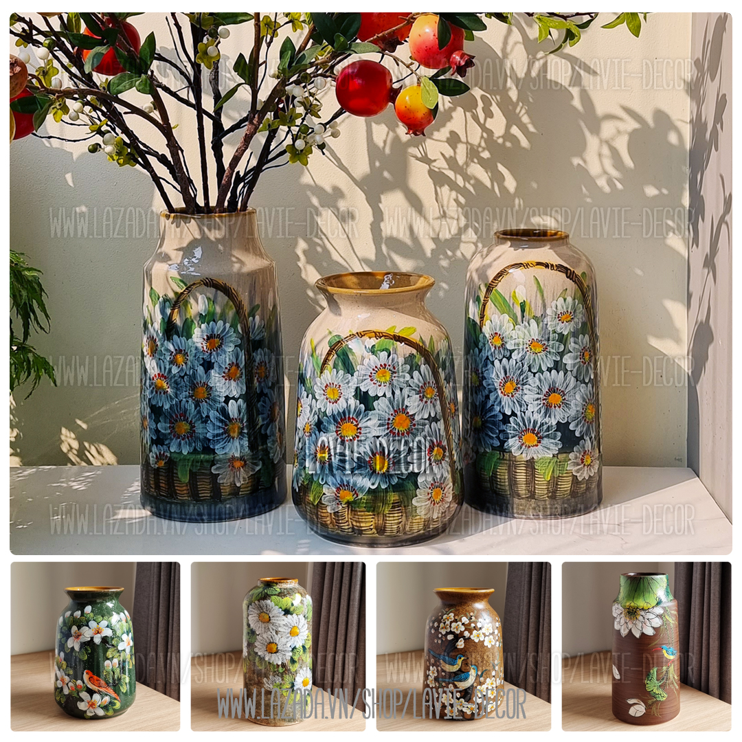 Lọ hoa gốm sứ vẽ thủ công Bát Tràng