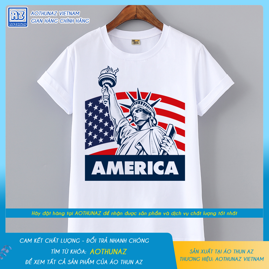 AOTHUNAZ - Áo thun nam in hình Cờ Mỹ Nữ thần tự do độc đáo M1076