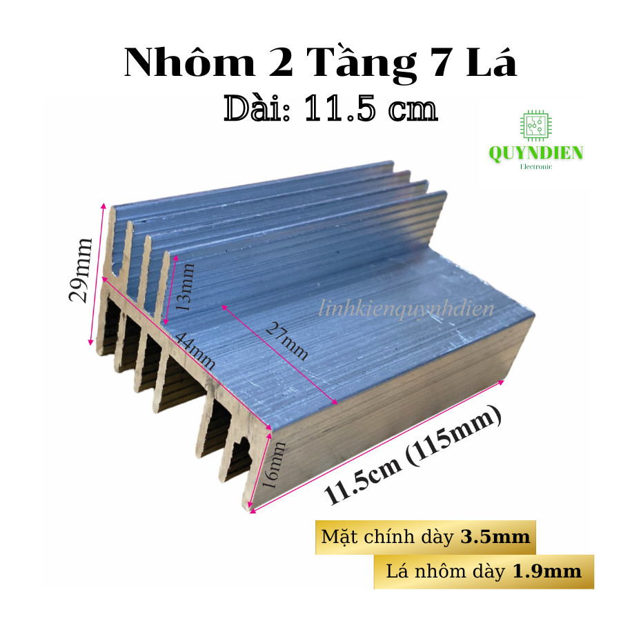 2-Stage 7-Blade Aluminum Radiator, 11.5cm Long, 2-Sided Aluminum, 115X44X29Mm - Quynh Dien Electronic Components Giá 59,400 Đồng*Miễn phí vận chuyển