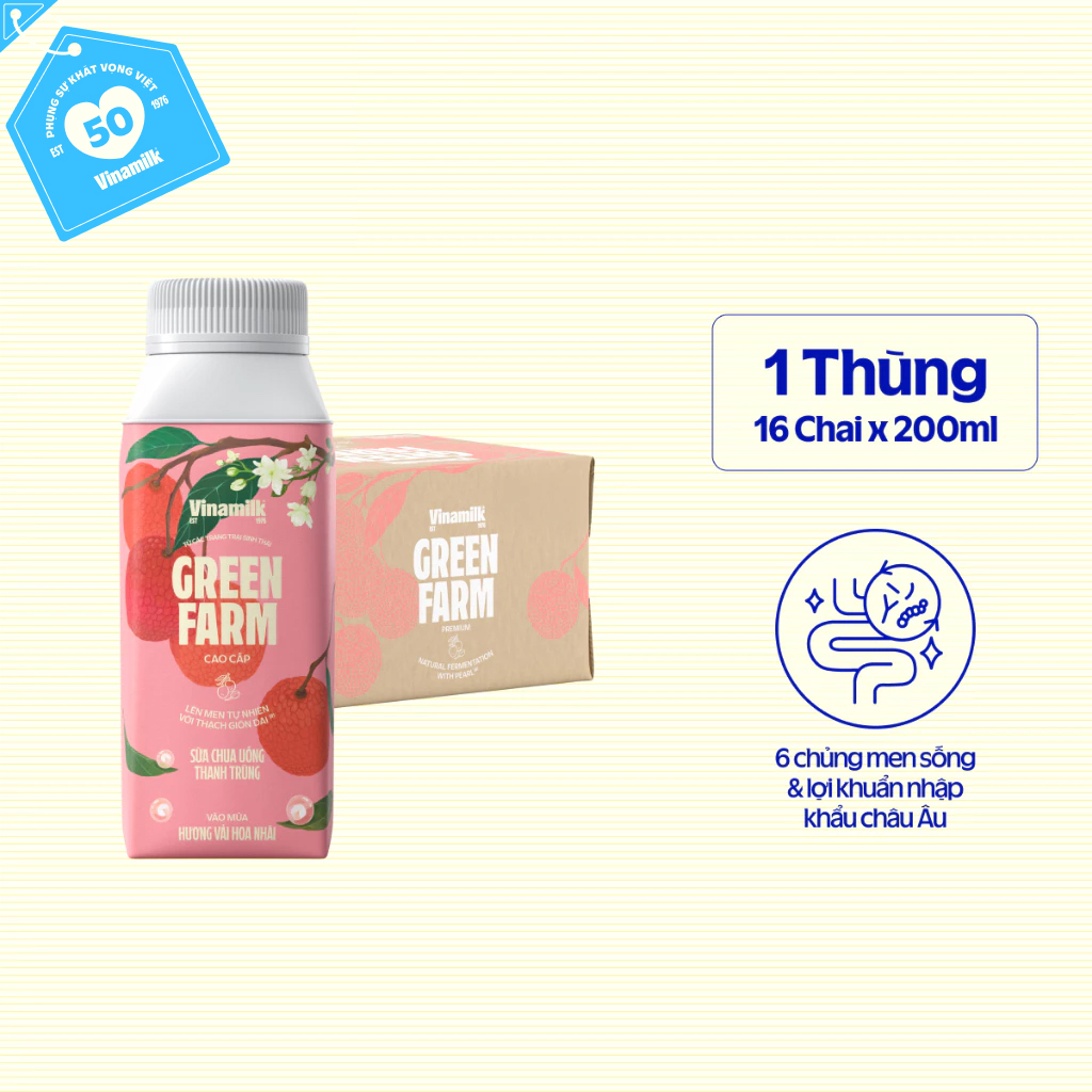 [CHỌN PHÂN LOẠI | CHỈ GIAO TRONG BÁN KÍNH 10KM] Sữa chua uống thanh trùng Vinamilk Green Farm Vải Nhài- chai 200ml