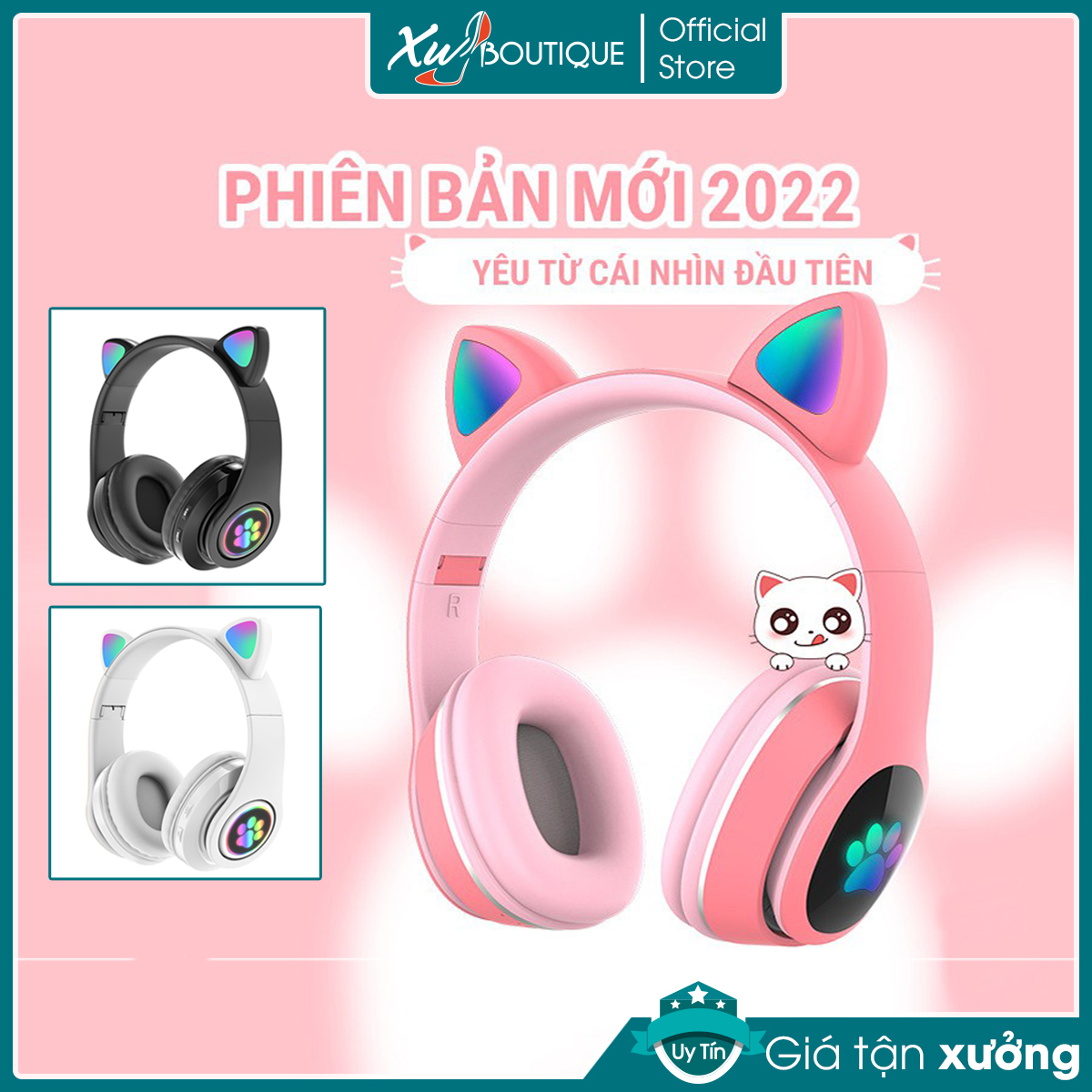 Tai nghe không dây bluetooth chụp tai mèo wireless hxz - b39 đèn led cao cấp