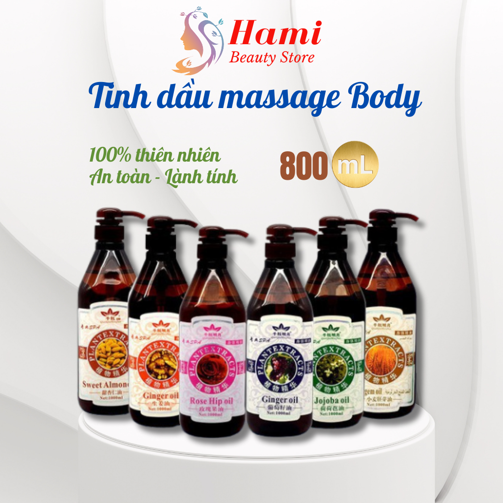 Tinh dầu massage Body trơn 800ml cho spa dưỡng gừng, hoa hồng, ngải cứu.. | Dầu matxa trơn cho spa