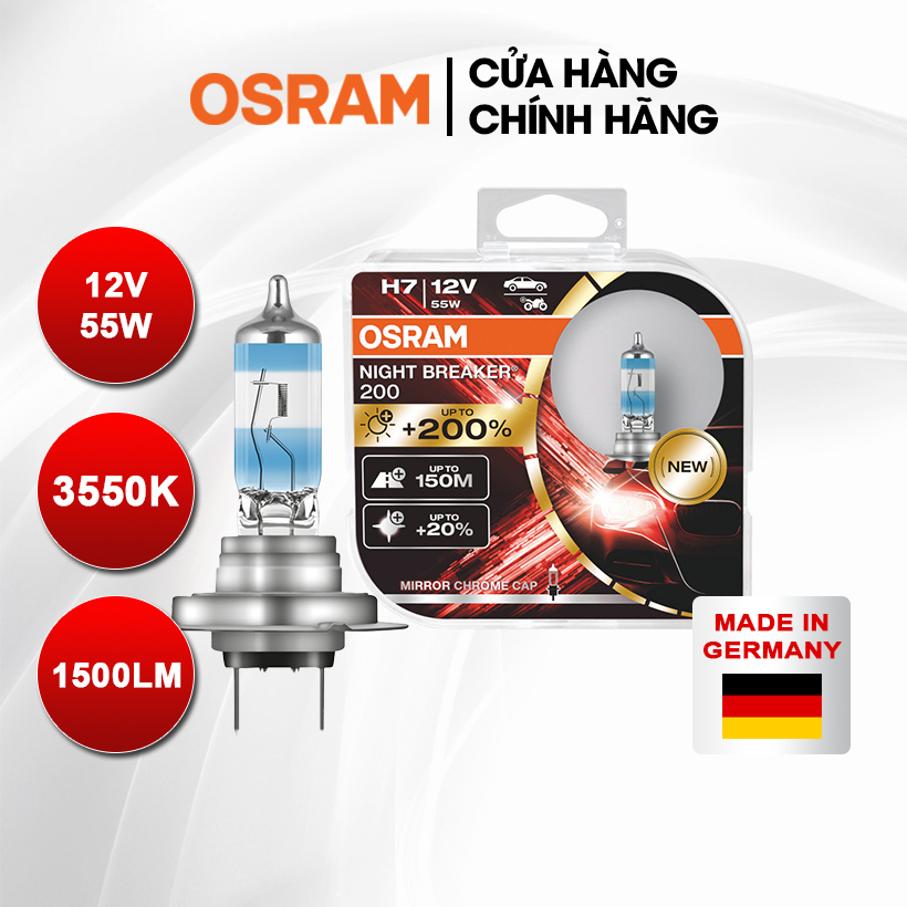 Combo 2 bóng đèn halogen tăng sáng 200% osram night breaker h7 64210nb200 12v 55w - nhập khẩu chính hãng
