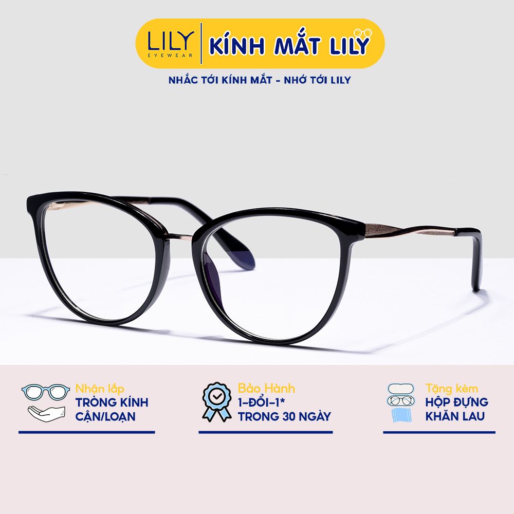 Gọng Kính Nữ Lilyeyewear Mắt Mèo Tròn Kim Loại Phụ Kiện Thời Trang 87005
